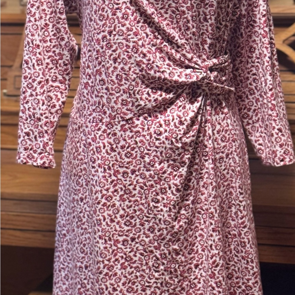 Lands' End Deep Red/Pink Floral Long Sleeve Dress